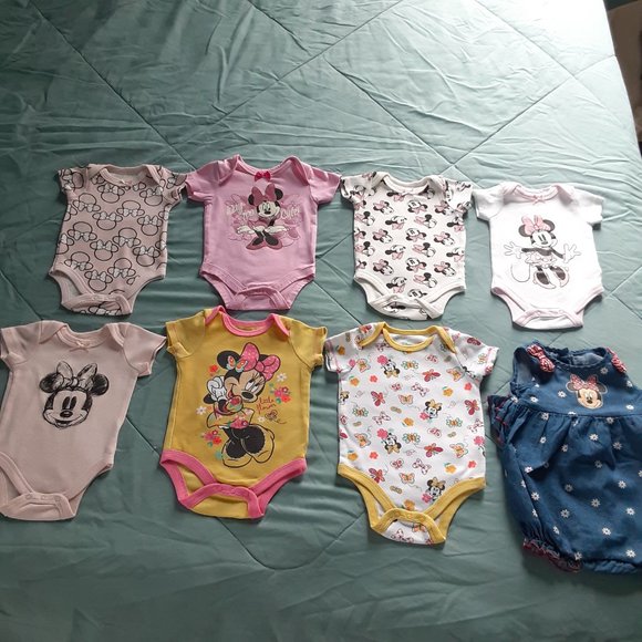 Disney Minnie Mouse Baby Girls Onesies Lot Of 8 Size 0-3 Months - Picture 1 of 16